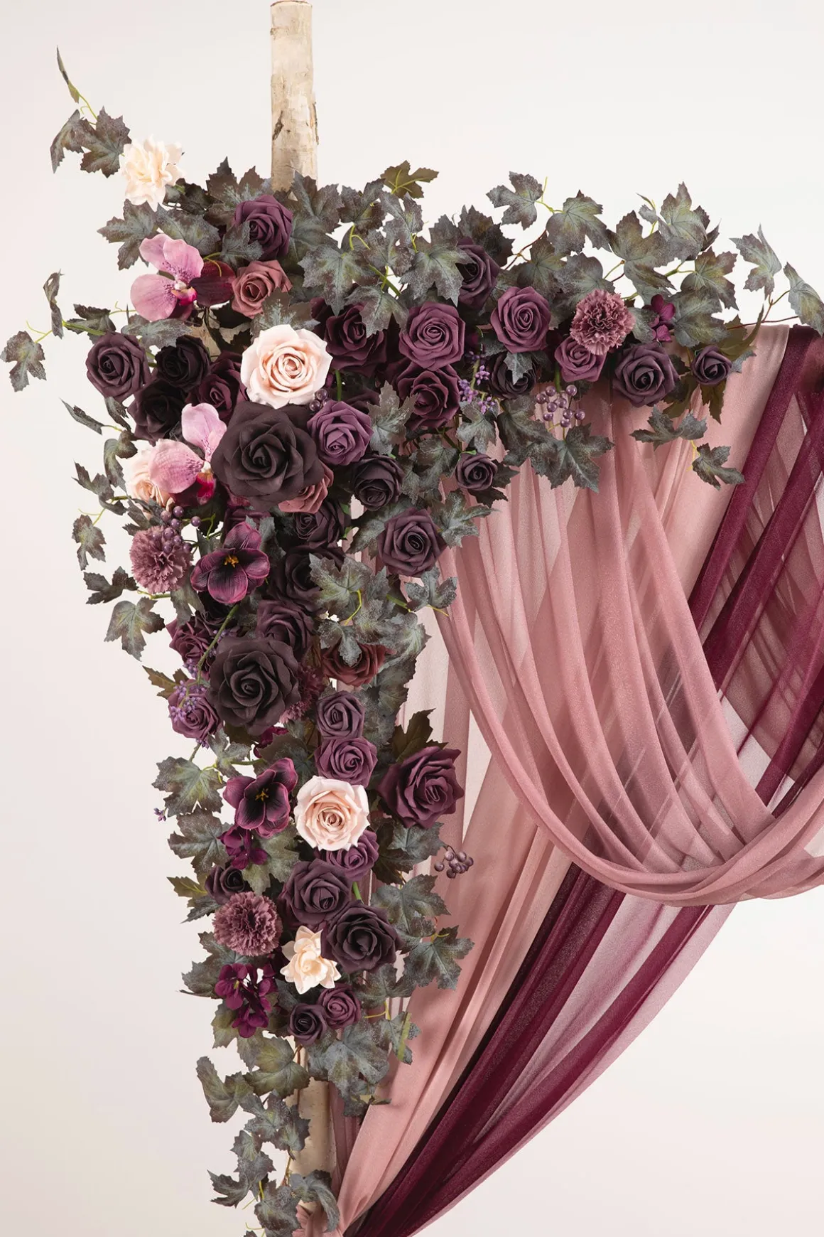 Flower Arch Decor with Drapes in Plum Velvet Wedding | Clearance
