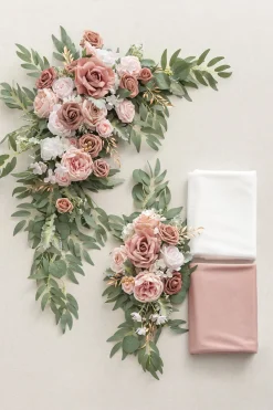 Flower Arch Decor with Drapes in Dusty Rose & Cream