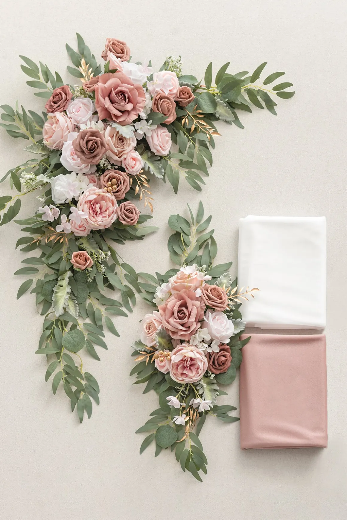 Flower Arch Decor with Drapes in Dusty Rose & Cream