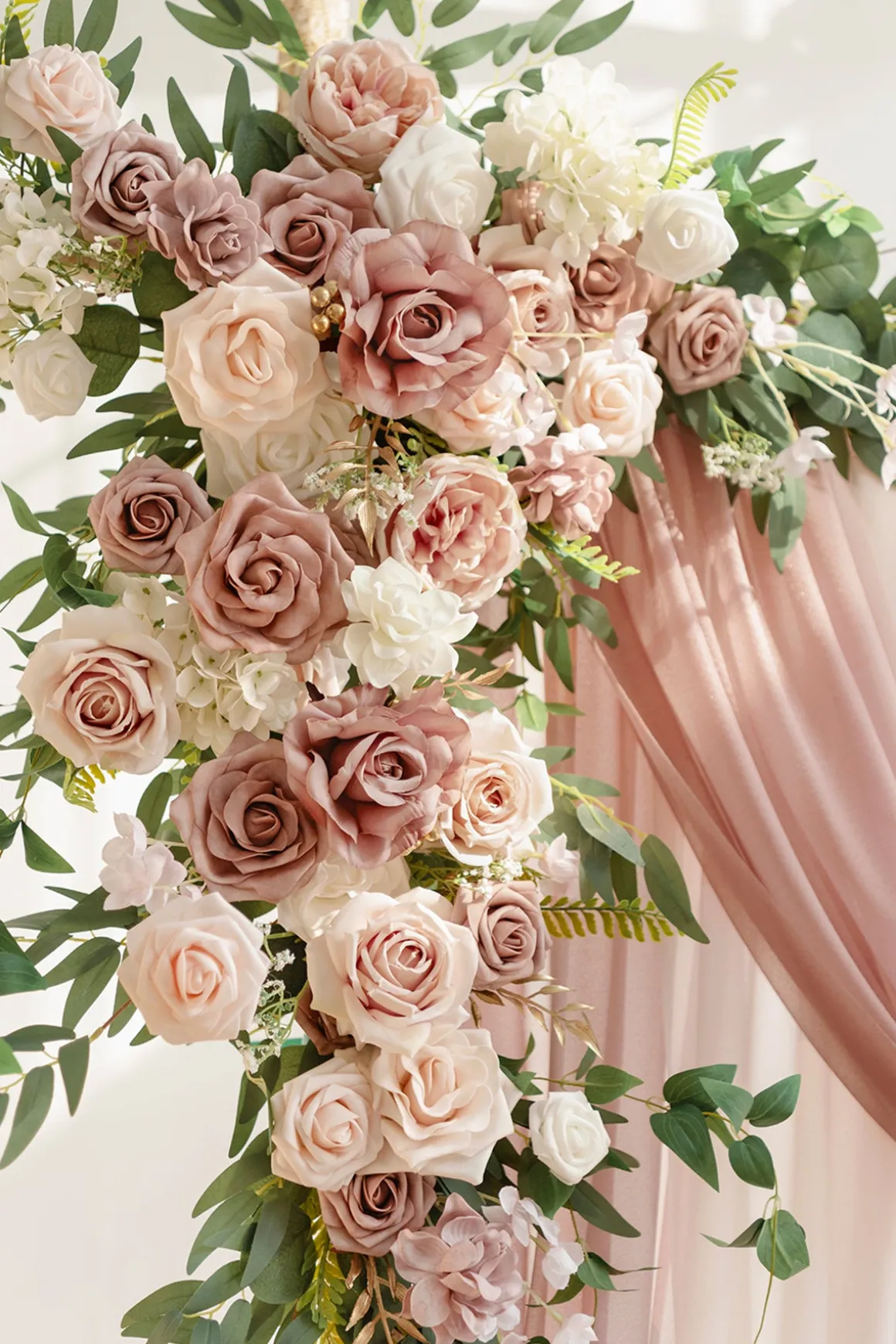 Flower Arch Decor with Drapes in Dusty Rose & Cream