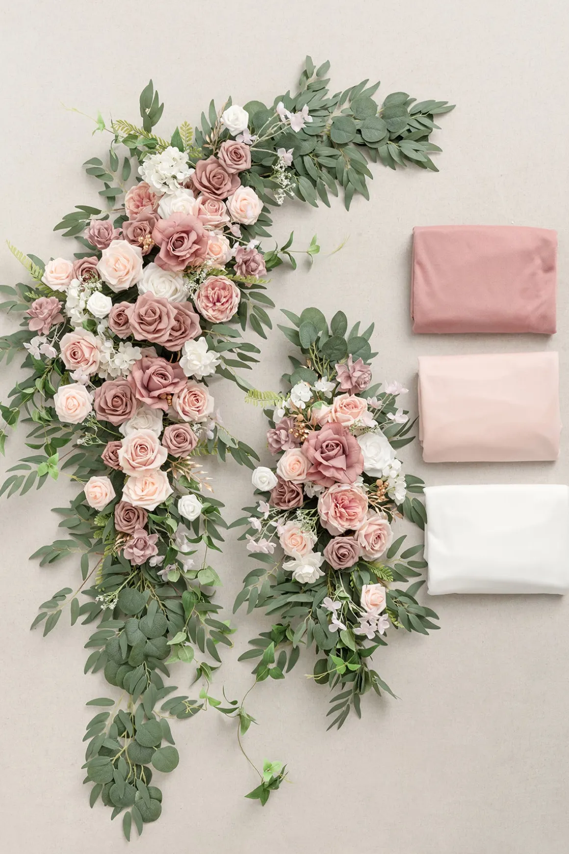Flower Arch Decor with Drapes in Dusty Rose & Cream