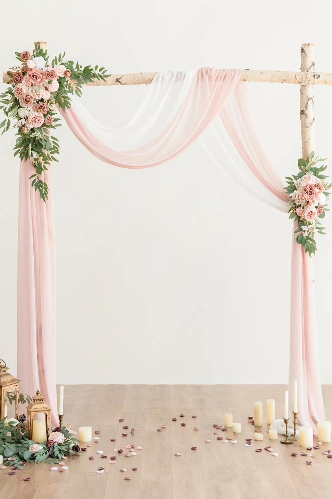 Flower Arch Decor with Drapes in Dusty Rose & Cream