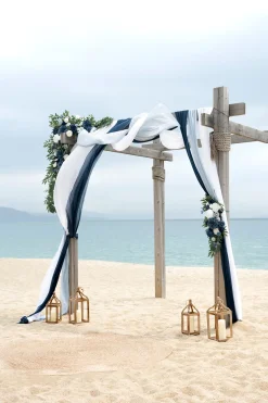 Flower Arch Decor with Drapes in Dusty Blue & Navy
