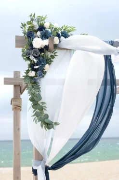 Flower Arch Decor with Drapes in Dusty Blue & Navy