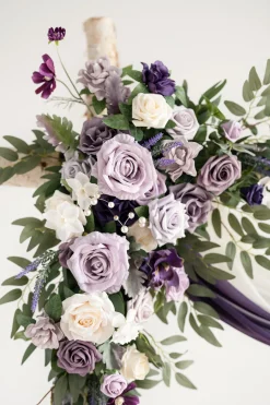 Flower Arch Decor with Drapes in Lilac & Gold
