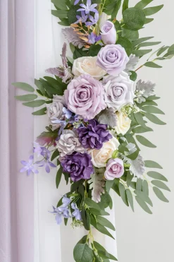 Flower Arch Decor with Drapes in Lilac & Gold