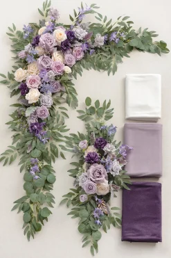 Flower Arch Decor with Drapes in Lilac & Gold