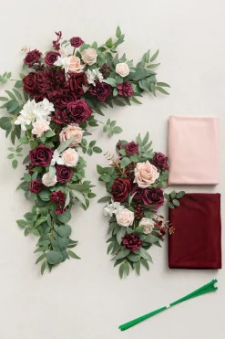Flower Arch Decor with Drapes in Romantic Marsala