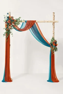 Flower Arch Decor with Drapes in Dark Teal & Burnt Orange