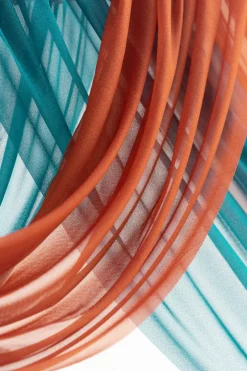 Flower Arch Decor with Drapes in Dark Teal & Burnt Orange