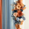 Flower Arch Decor with Drapes in Russet Orange & Denim Blue