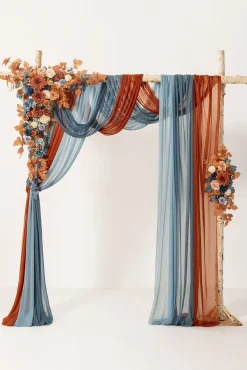 Flower Arch Decor with Drapes in Russet Orange & Denim Blue