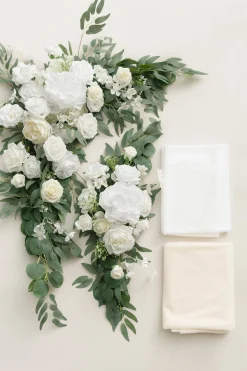 Flower Arch Decor with Drapes in White & Sage (Set of 4)