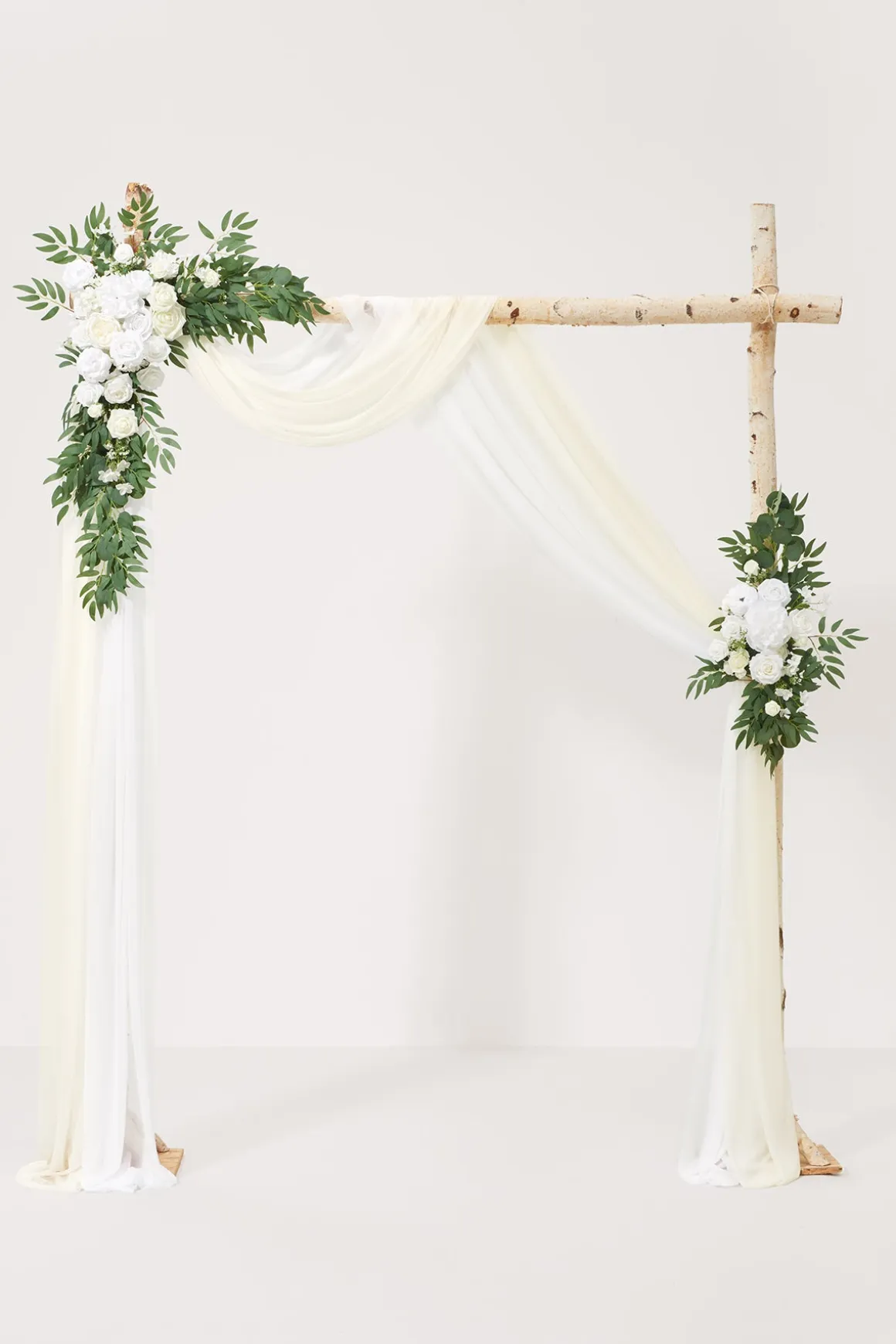 Flower Arch Decor with Drapes in White & Sage (Set of 4)
