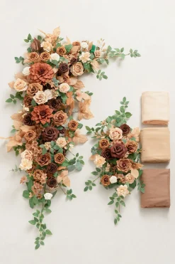 Flower Arch Decor with Drapes in Caramel & Walnut Brown | Clearance
