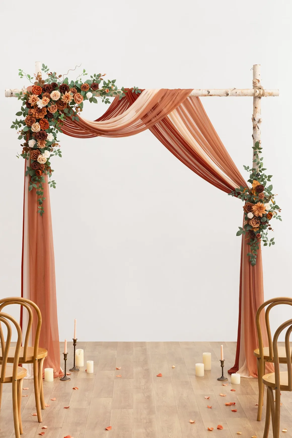 Flower Arch Decor with Drapes in Caramel & Burnt Orange | Clearance