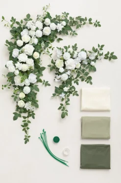 Flower Arch Decor with Drapes in White & Sage | Clearance