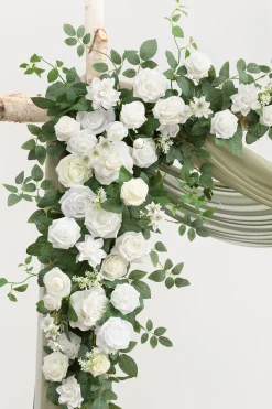 Flower Arch Decor with Drapes in White & Sage | Clearance