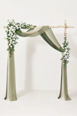 Flower Arch Decor with Drapes in White & Sage | Clearance
