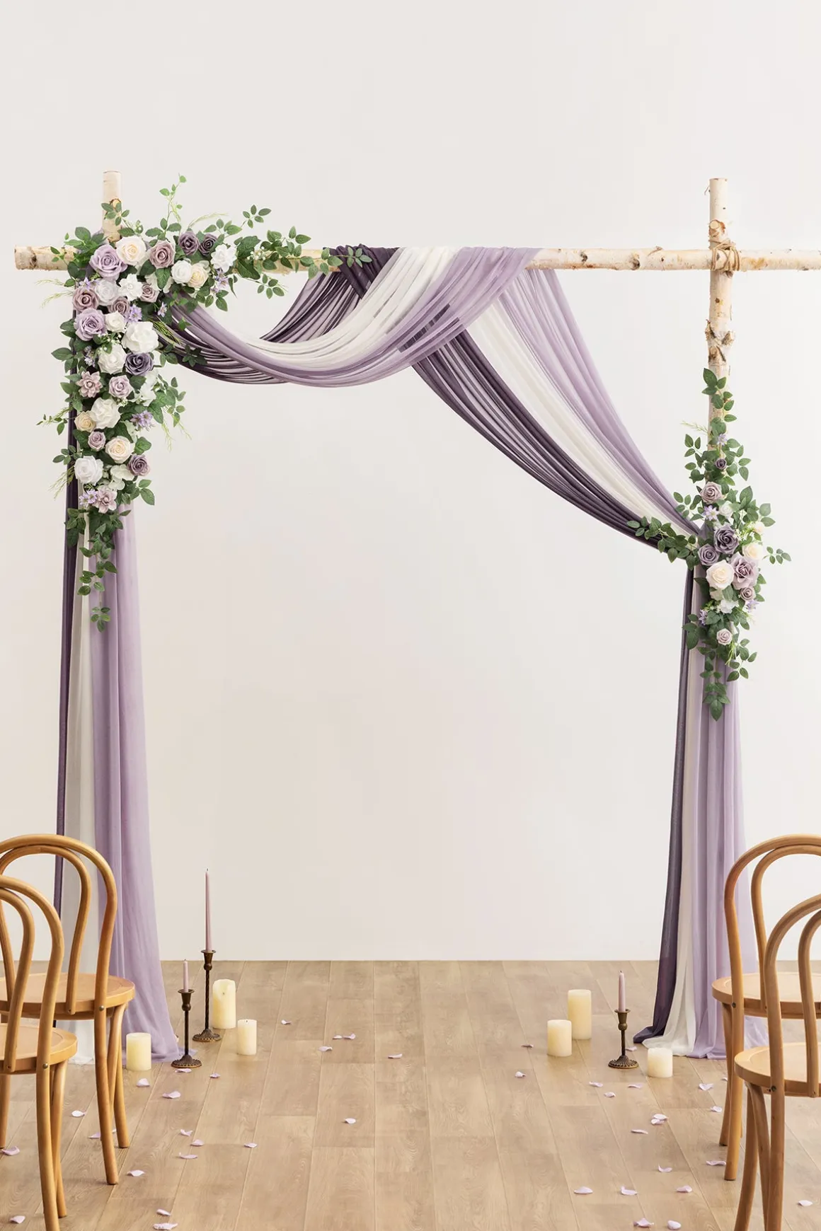 Flower Arch Decor with Drapes in Lilac & Sage Purple