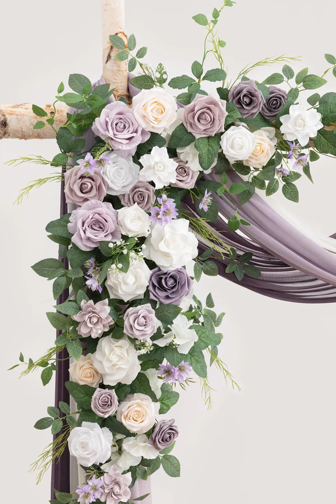 Flower Arch Decor with Drapes in Lilac & Sage Purple