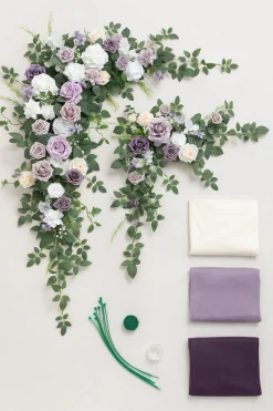 Flower Arch Decor with Drapes in Lilac & Sage Purple