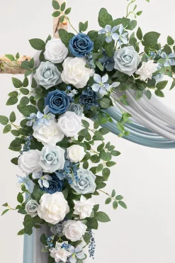 Flower Arch Decor with Drapes in Dusty Blue & Dutch Blue | Clearance