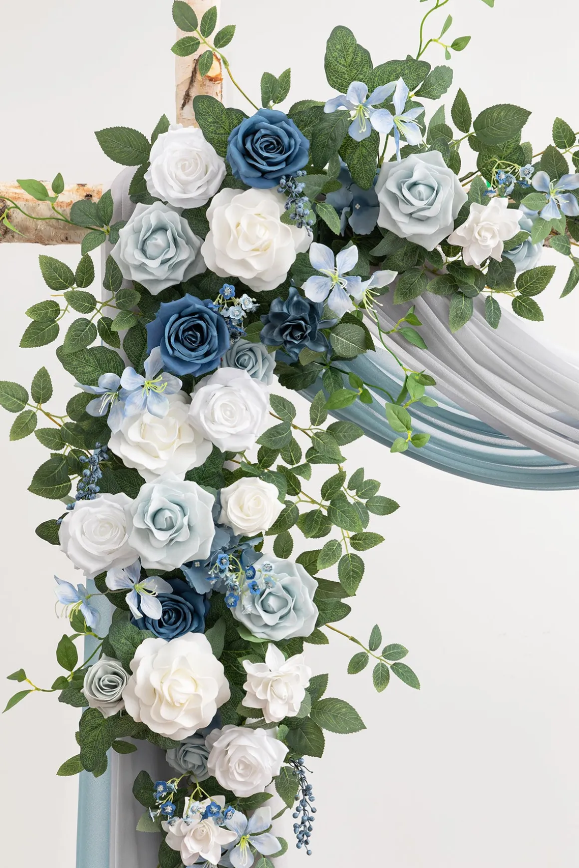 Flower Arch Decor with Drapes in Dusty Blue & Dutch Blue | Clearance
