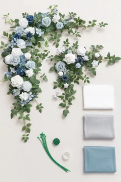 Flower Arch Decor with Drapes in Dusty Blue & Dutch Blue | Clearance