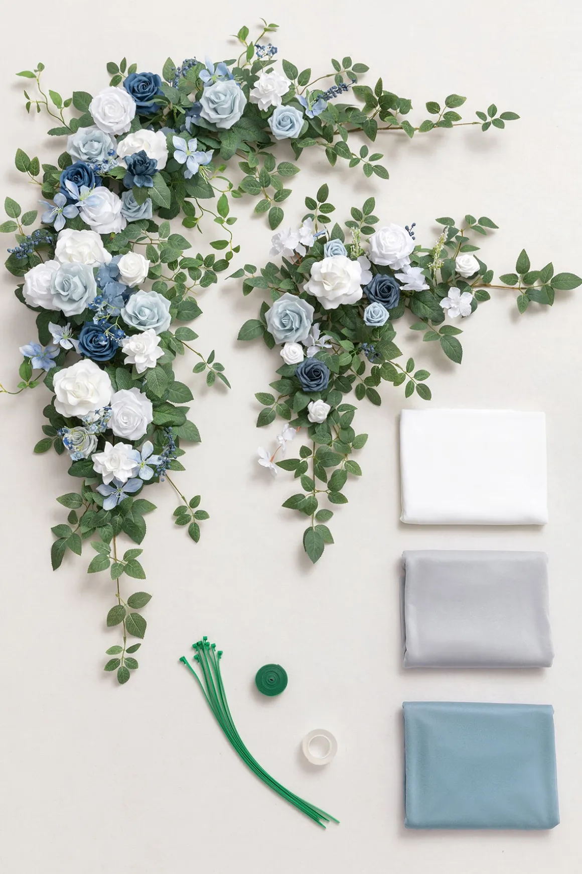 Flower Arch Decor with Drapes in Dusty Blue & Dutch Blue | Clearance