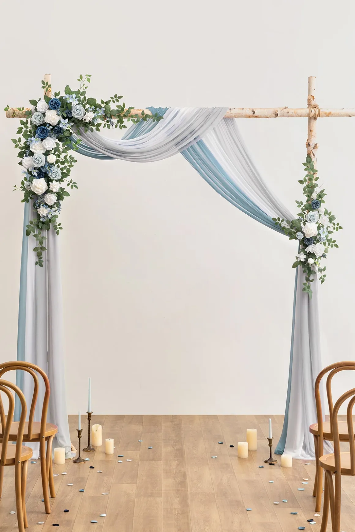 Flower Arch Decor with Drapes in Dusty Blue & Dutch Blue | Clearance
