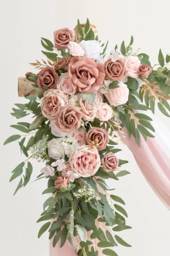 Flower Arch Decor with Drapes in Dusty Rose & Cream ( for 5 x 6ft )