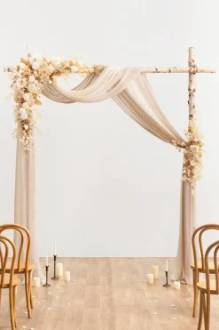 Flower Arch Decor with Drapes in Tawny Beige & Sand Beige | Clearance