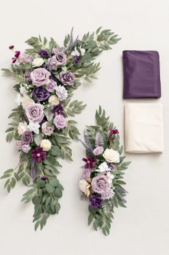 Flower Arch Decor with Drapes in Lilac & Gold (Set of 4)