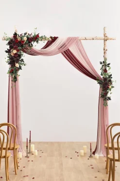 Flower Arch Decor with Drapes in Black Baccara & Burgundy | Clearance