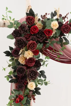 Flower Arch Decor with Drapes in Black Baccara & Burgundy | Clearance