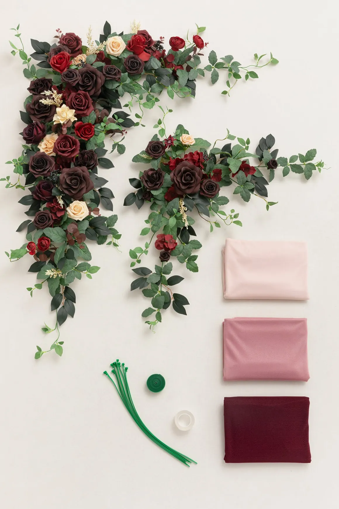 Flower Arch Decor with Drapes in Black Baccara & Burgundy | Clearance