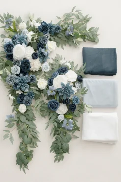 Flower Arch Decor with Drapes in Dusty Blue & Navy (Set of 5) | Clearance
