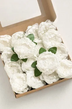 4" Foam Blooming Peony with Stem - White(16pcs)