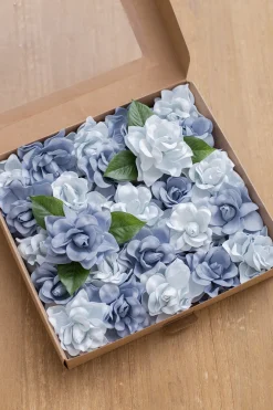 2.7" Foam Gardenia with Stem - Dusty Blue Shades （25pcs） | Clearance