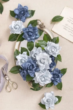 2.7" Foam Gardenia with Stem - Dusty Blue Shades （25pcs） | Clearance
