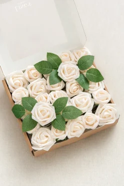 1.5"-2" Foam Rosebud & Petite Rose with Stem - Cream | Clearance