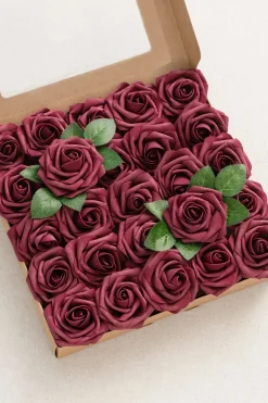 3" Foam Rose with Stem - Burgundy (50pcs) | Clearance