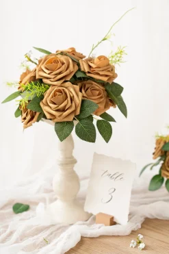3" Foam Rose with Stem - Gold（25pcs） | Clearance