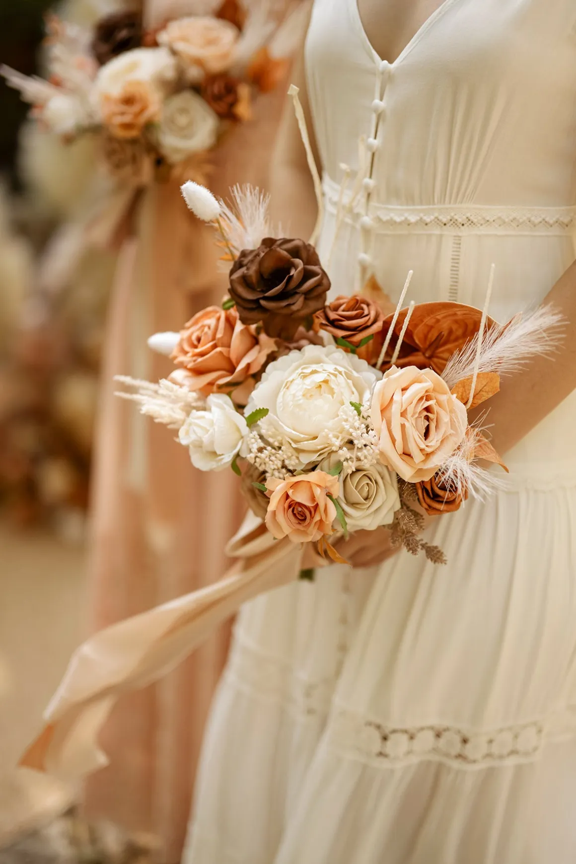 Free-Form Bridesmaid Bouquets in Rust & Sepia
