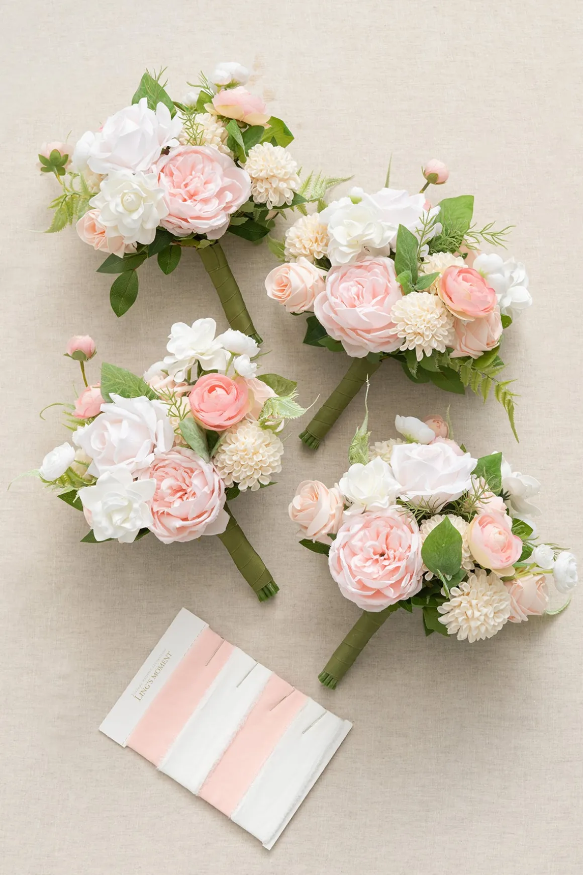 Free-Form Bridesmaid Bouquets in Blush & Cream