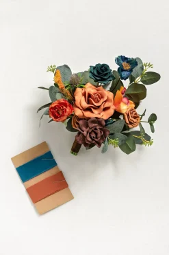 Free-Form Bridesmaid Bouquets in Dark Teal & Burnt Orange (Set of 1) | Clearance