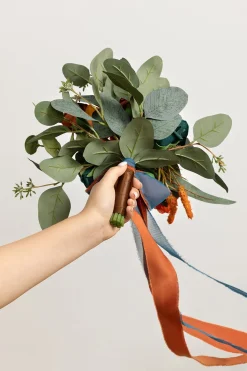 Free-Form Bridesmaid Bouquets in Dark Teal & Burnt Orange (Set of 1) | Clearance