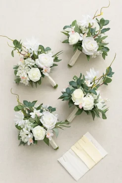 Free-Form Bridesmaid Bouquets in Natural White