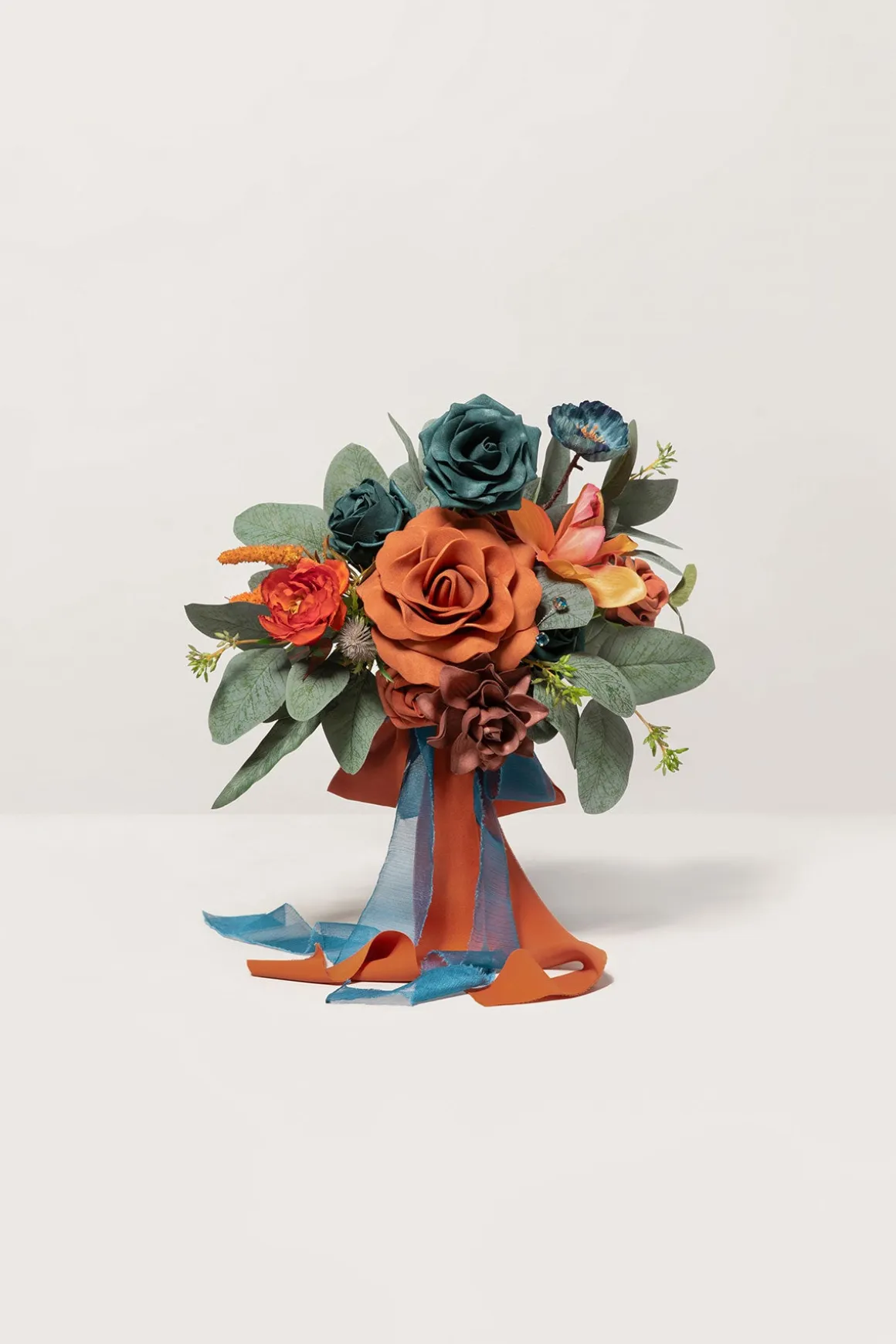 Free-Form Bridesmaid Bouquets in Dark Teal & Burnt Orange